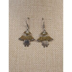 Vintage Sterling Silver & Brass Mixed Metals Dangle Angel Earrings Mexico‎ 925